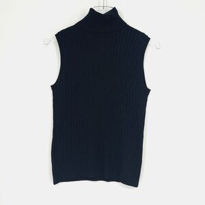 Neiman Marcus Turtleneck Sweater Women M Silk Black Cable Knit Preppy Tank Top